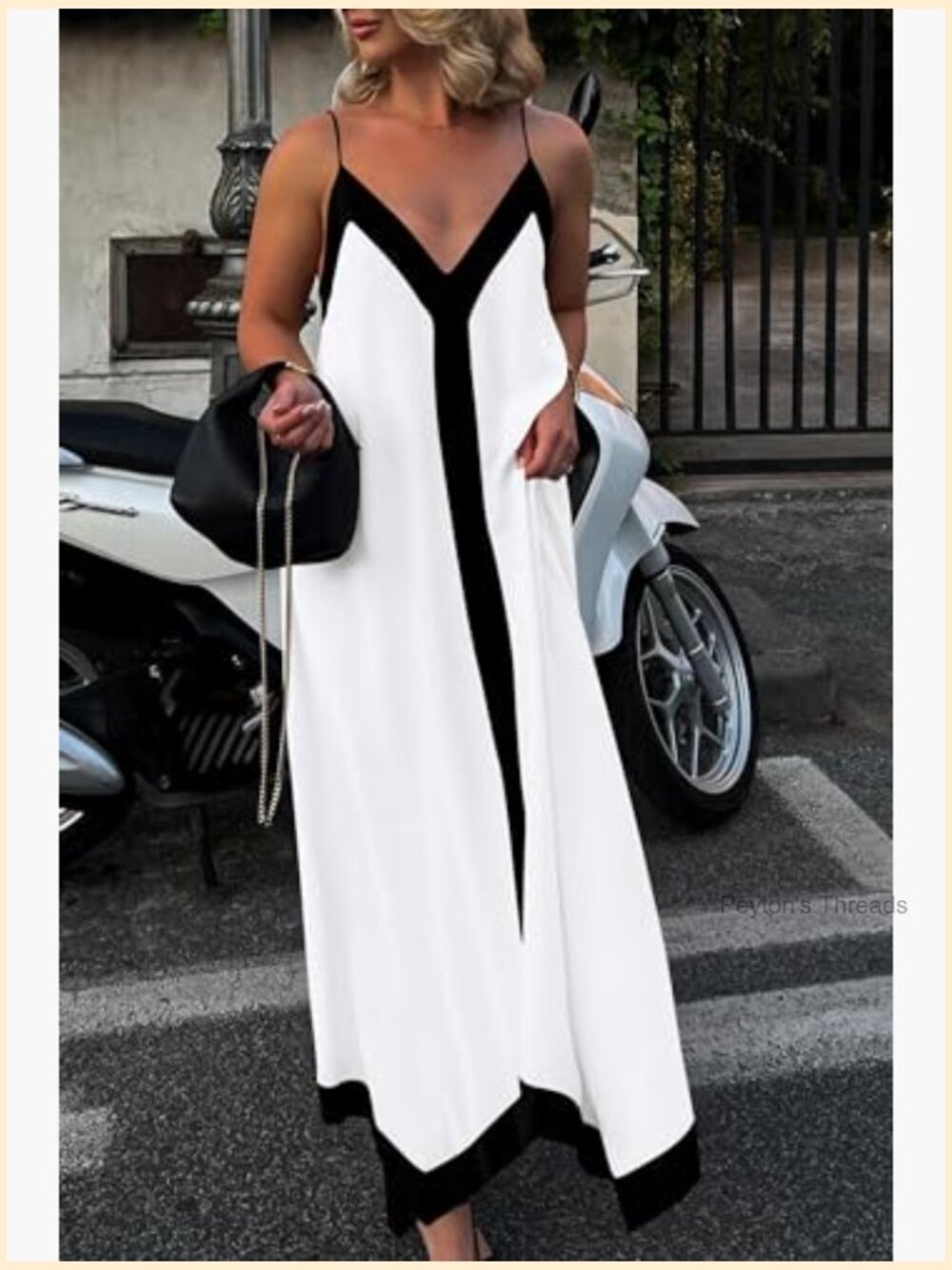 V Neck Spaghetti Strap Maxi Dress Sleeveless Flowy A-Line with Pockets - Picture 6 of 7